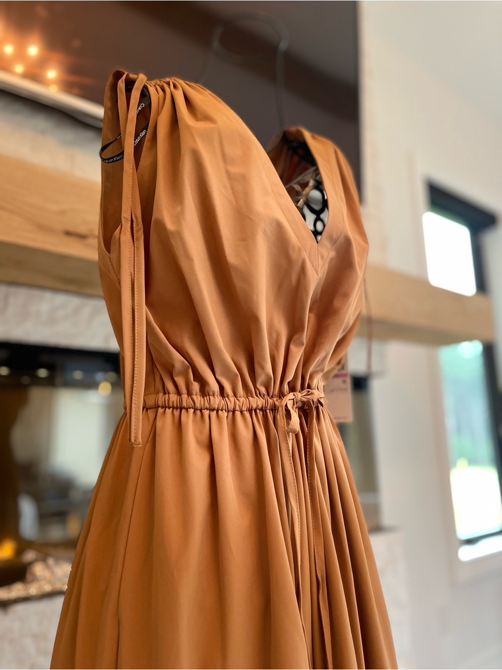 Calvin Klein Sleeveless Rust Cinch Tie-Waist Dress